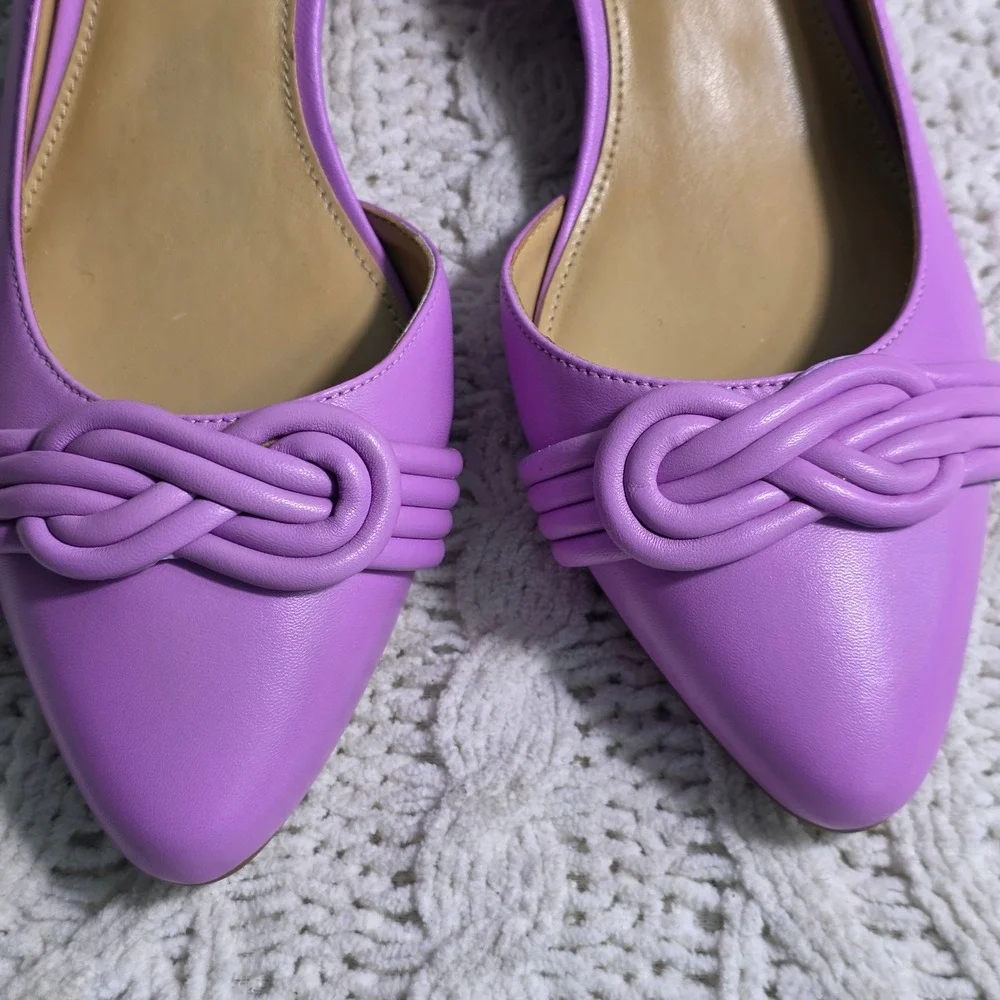 Talbots Wedge Pumps Magenta Purple Leather Knot Detail‎ D'Orsay Women 8M NEW